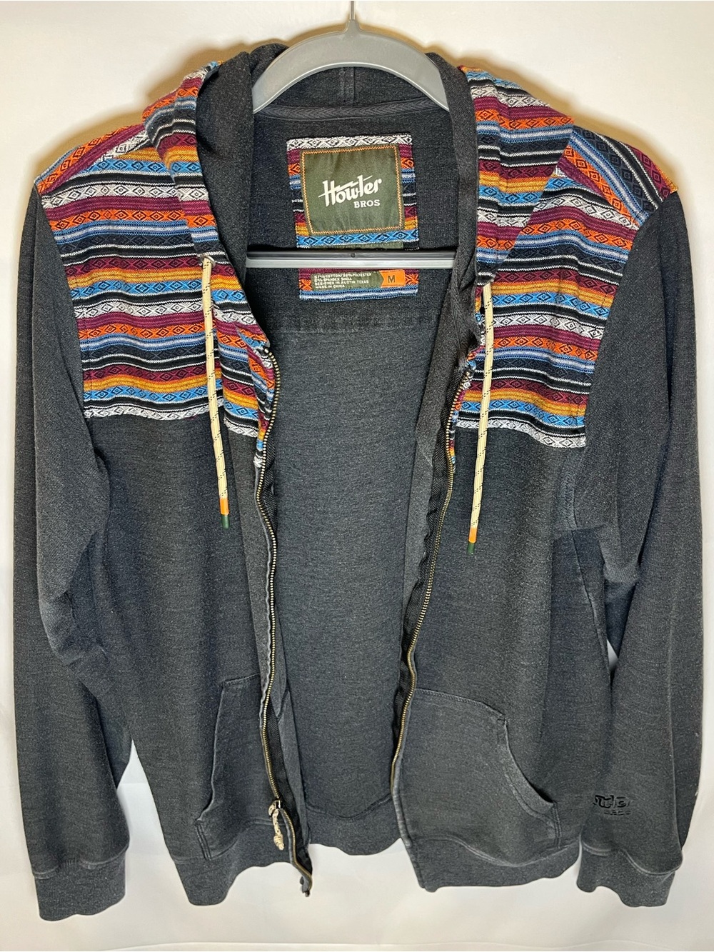 Howler Brothers Charcoal Zip Hoodie with Multicolor Woven Yoke
